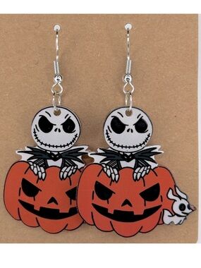 Jack Skellington Pumpkin Dangle Earrings Nightmare Before Christmas 2D Acrylic